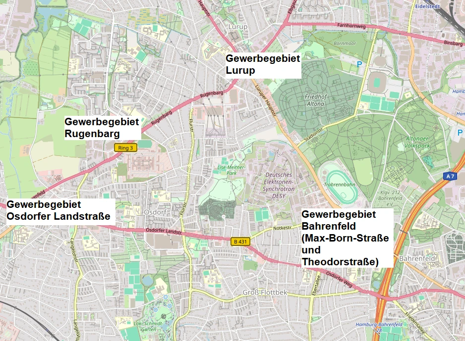 Hier sollten eigentlich die Gewerbegebiete um Hamburg-Groß Bahrenfeld, Lurup und Osdorf zu sehen sein.