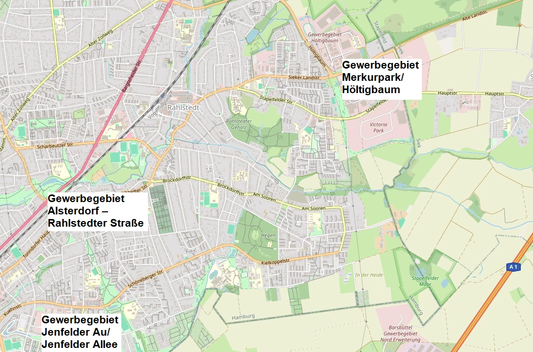 Hier sollten eigentlich die Gewerbegebiete Saseler Bogen, Meiendorfer Straße und Bargkoppelweg zu sehen sein.