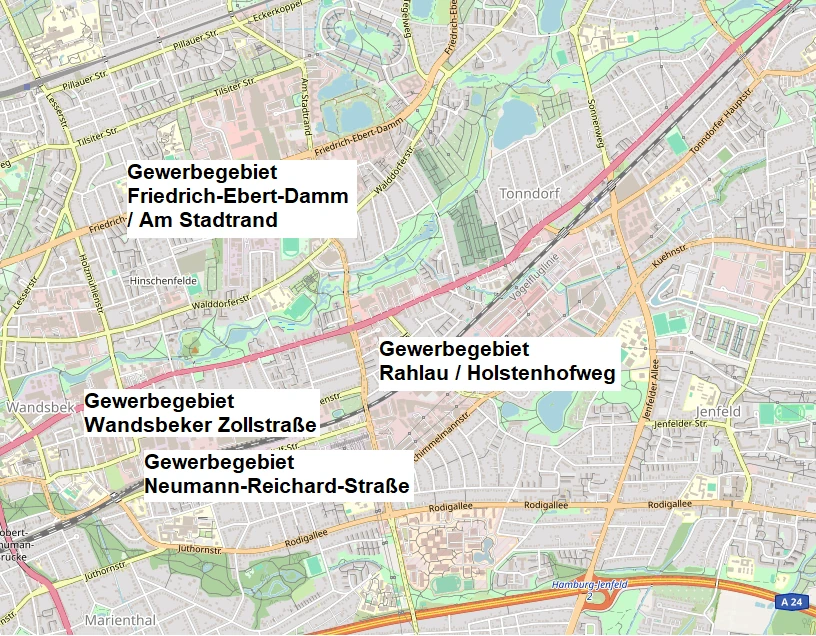 Hier sollten eigentlich die Gewerbegebiete Saseler Bogen, Meiendorfer Straße und Bargkoppelweg zu sehen sein.