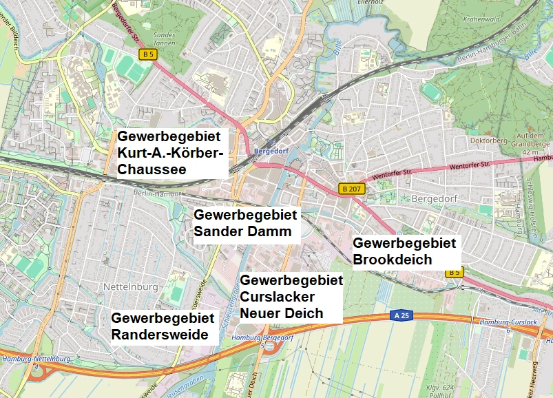 Hier sollten eigentlich die Gewerbegebiete in und um HH-Bergedorf zu sehen sein.