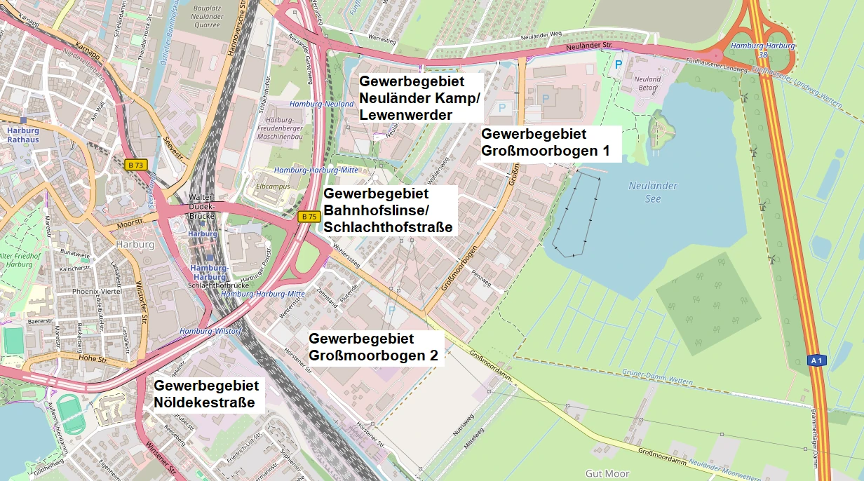 Hier sollten eigentlich die Gewerbegebiete Großmoorbogen, Nöldekestraße, Neuländer Kamp/ Lewenwerder und Bahnhofslinse/ Schlachthofstraße zu sehen sein.